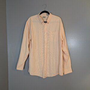 L L Bean Men's Orange Gingham Seersucker Button Up Shirt 100% Cotton Size XL